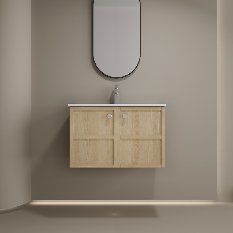 Lavabo de salle de bain mural en céramique, 2 portes à fermeture douce, 30"