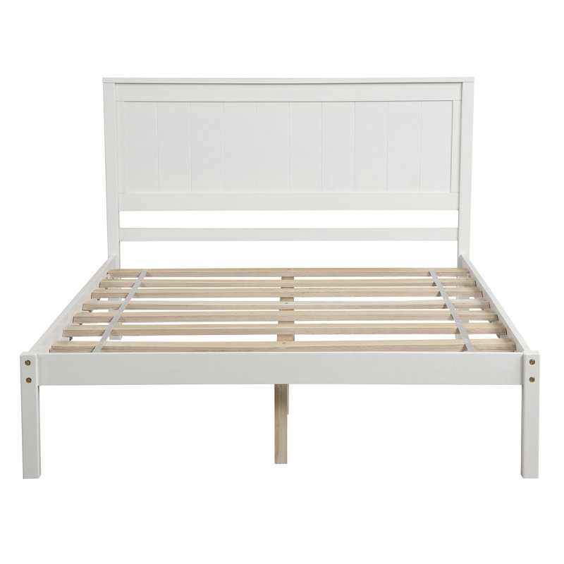 Platform Bed Frame With Headboard, White, Full