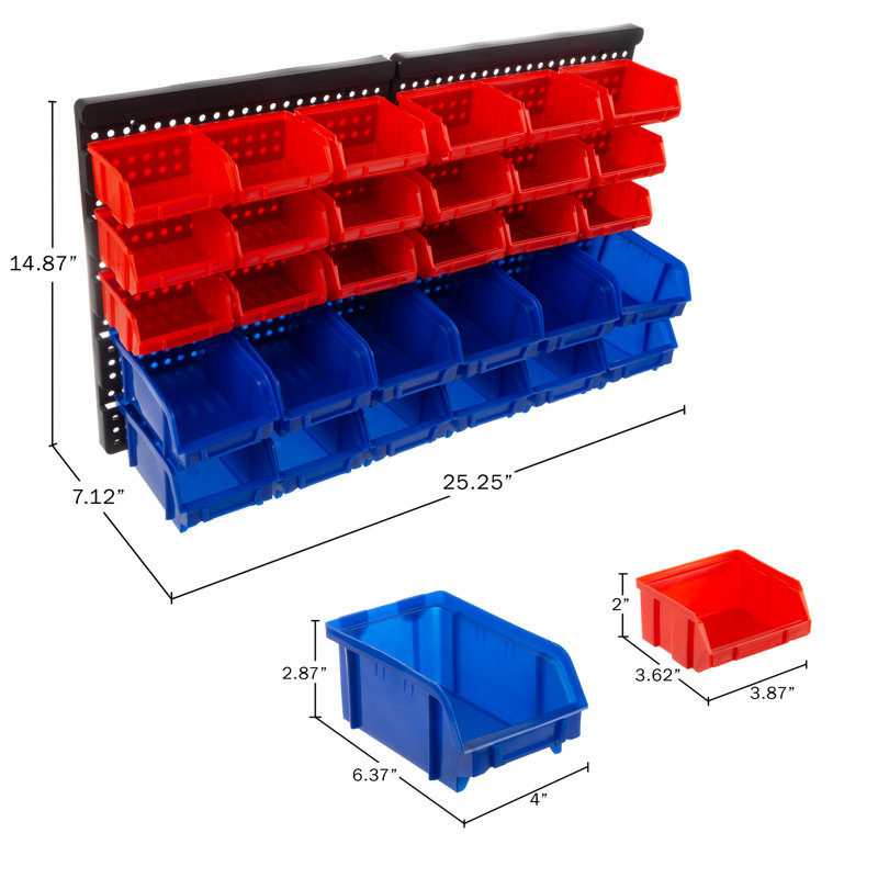 Black Wall-Mounted 30-Compartment Plastic Storage Bin Organizer