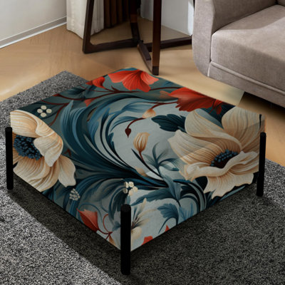 Vins bleus et blancs avec fleurs - grand repose-pieds carré floral
