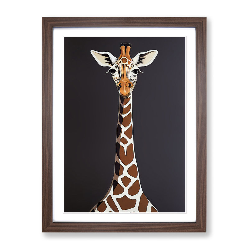 Fetching Giraffe - Framed Print, 34cm H x 25cm W x 2cm D, Walnut