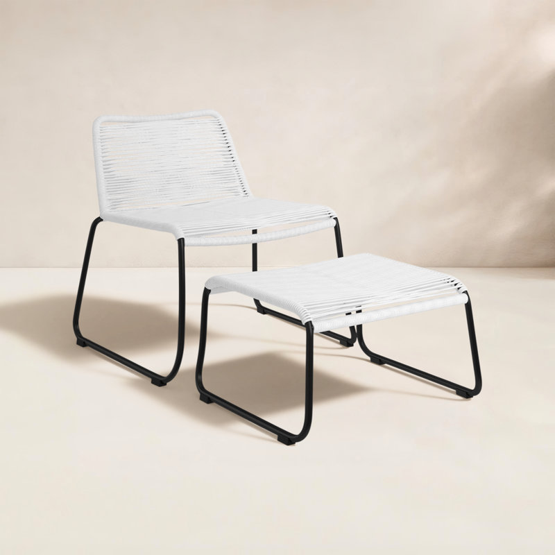 Barclay Patio Chair and Ottoman, White Cord
