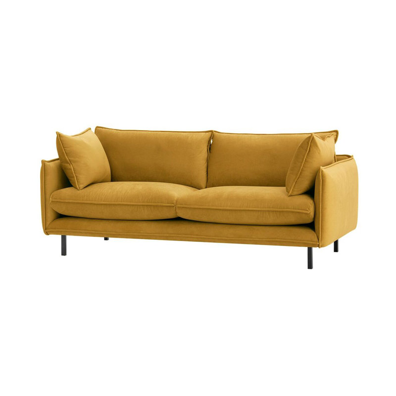 Neshay 3 Seater Velvet Sofa, Yellow