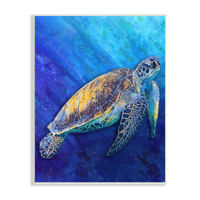 Tortue de mer nageant dans l'océan bleu profond sous l'eau par Alpenglow Workshop - Peinture