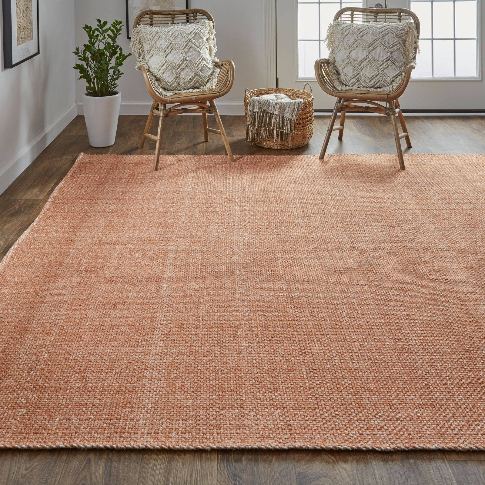 Fleurette Orange Hand-Woven Rug, Rectangle 8' x 10'