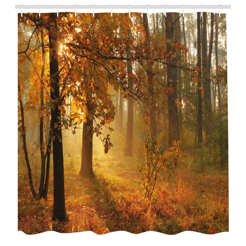 Misty Autumn Forest Fabric Shower Curtain with Hooks