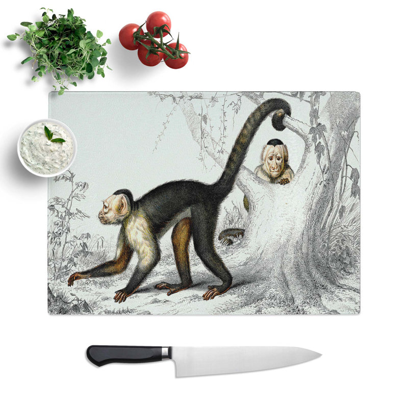 Tempered Glass Capuchin Monkeys Chopping Board, 39 cm W x 28.5 cm L