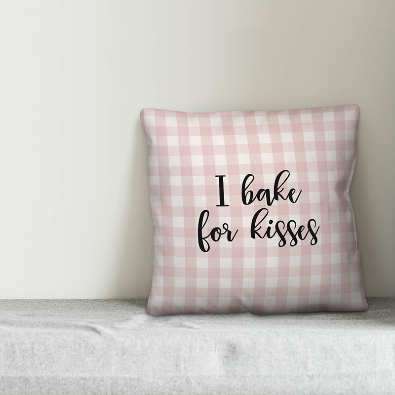  Coussin décoratif I Bake for Kisses, Rose / Noir, Coussin décoratif