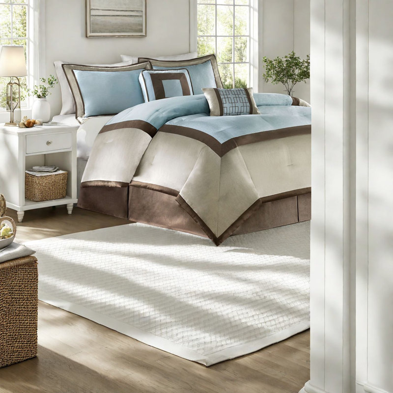 Luxurious 7-piece Bedding Sets Polyester Comforter Blue Cal King