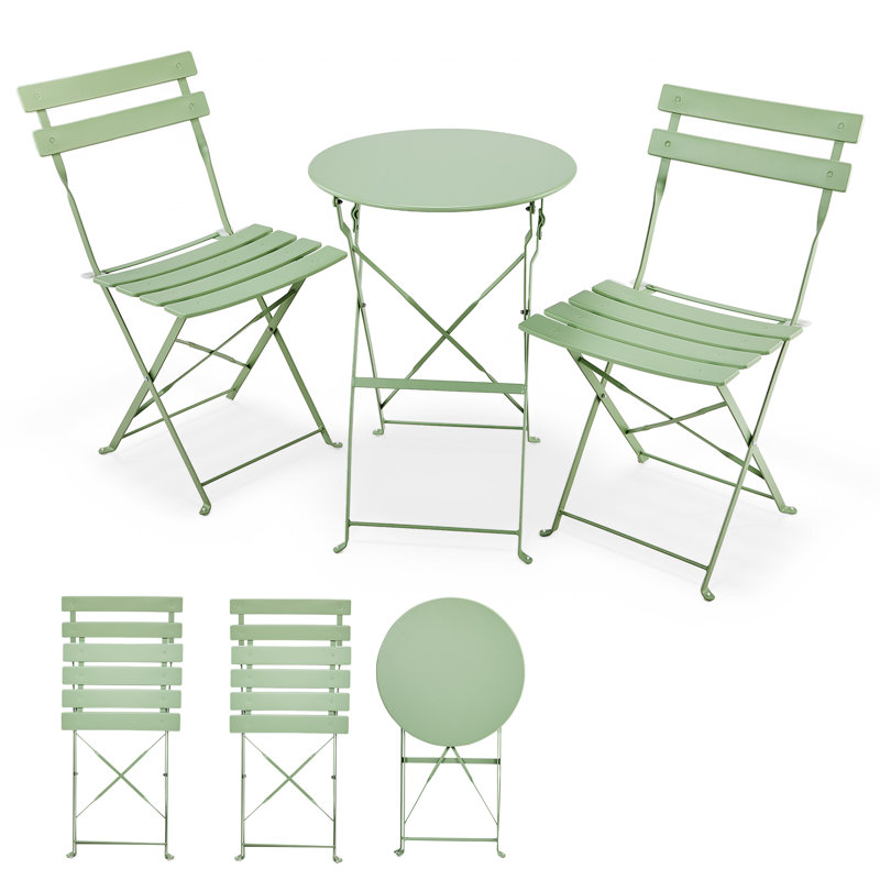 3-Piece Folding Bistro Set,Light Green, Light Green