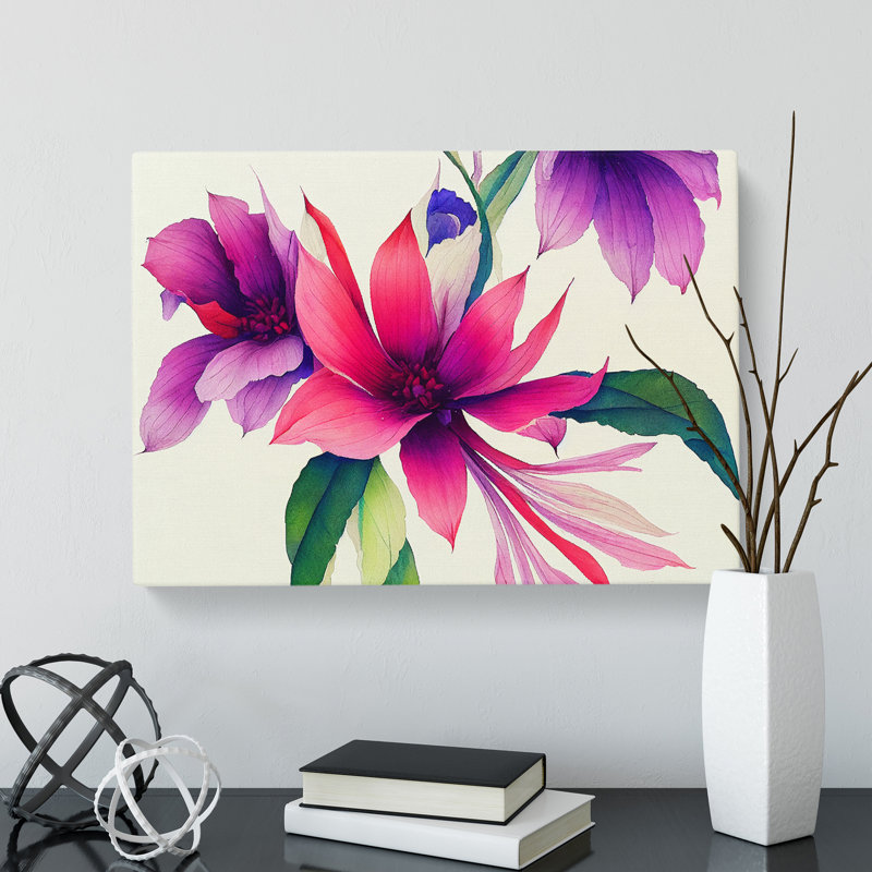 Phenomenal Watercolour Flowers - Wrapped Canvas, 40cm H x 60cm W