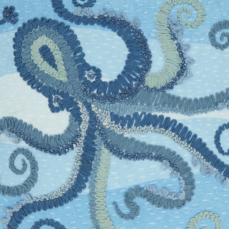 Outdoor Embroidered Octopus Pillow, Polyester