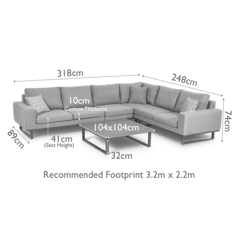 Terrest  Outdoor Fabric Large Corner Group, Light Grey, White