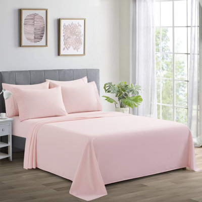 Ensemble de draps 6 pièces avec 4 taies d'oreiller plissés en rayonne très douce et soyeuse à poches profondes Marina