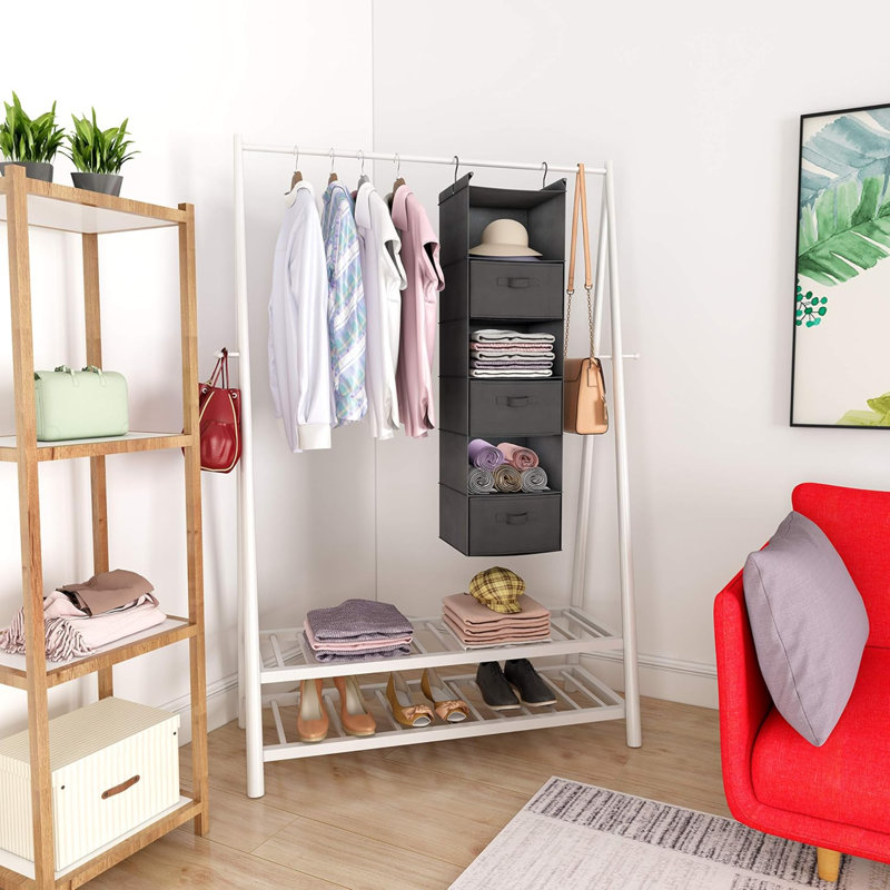 6 Tier Shelf Hanging Closet Organizer, Closet Hanging Shelf With 2 Sturdy Hooks For Storage, Foldable (D3), Grey