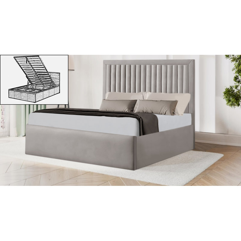 Balbur Upholstered Ottoman Storage Bed, Silver, Double (4'6)