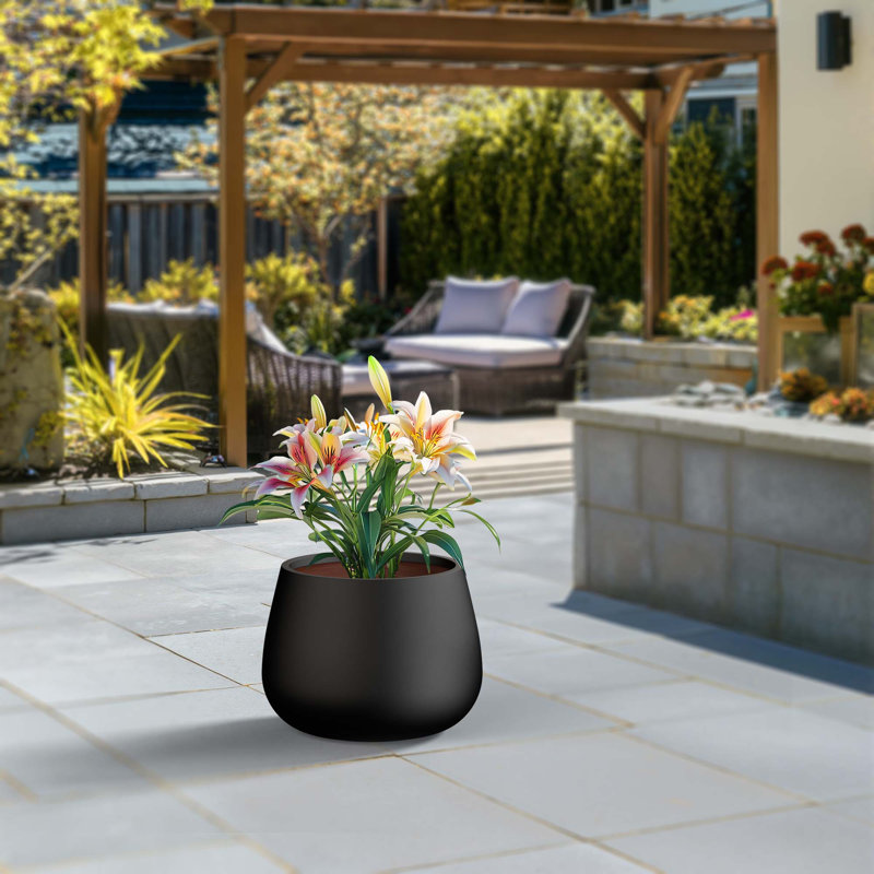 Petit pot à fleurs / pot rond en béton avec trous de drainage, H 13,78 po x l 18,11 po x P 18,11 po