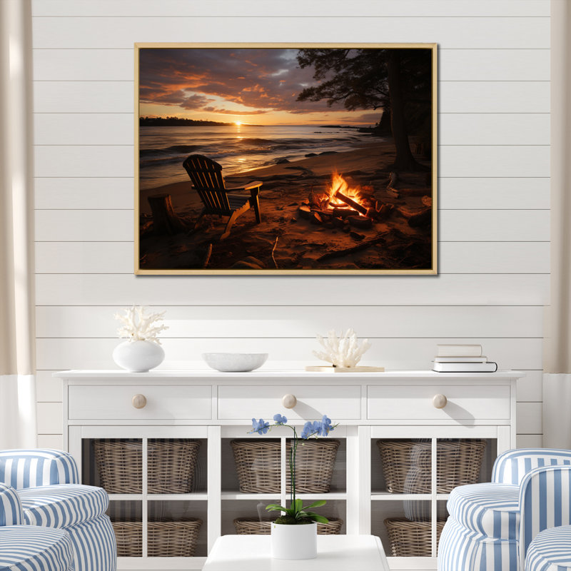 «Aluesi Beach Beach Bonfire II», reproduction sur toile, H 34 po x l 44 po x P 1,5 po, Cadre naturel flottant