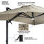 Parasol de patio en porte-à-faux rotatif 10 pi x 13 pi avec base et éclairage audio Bluetooth-1414816812