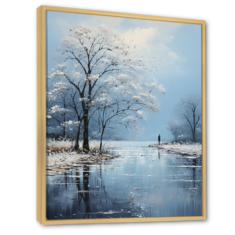 «Snow Tree Winters Embrace Pointillism I», reproduction, H 40 po x l 30 po x P 1,5 po, Cadre naturel flottant