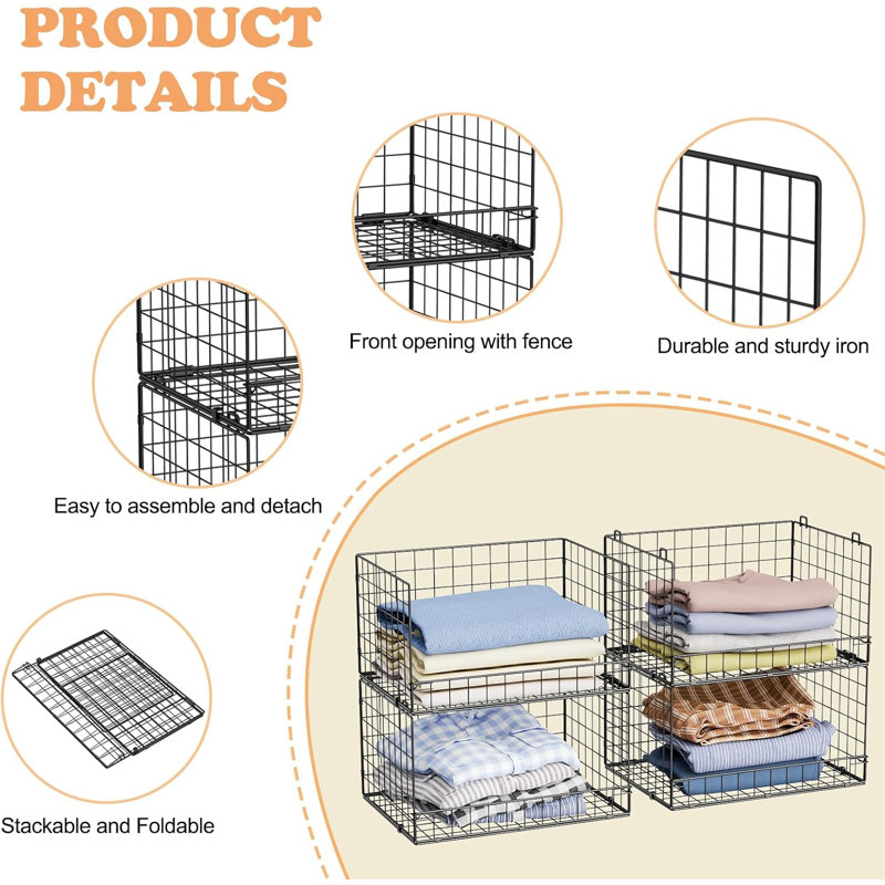 4-tier Stackable Closet Organizer Shelves Black