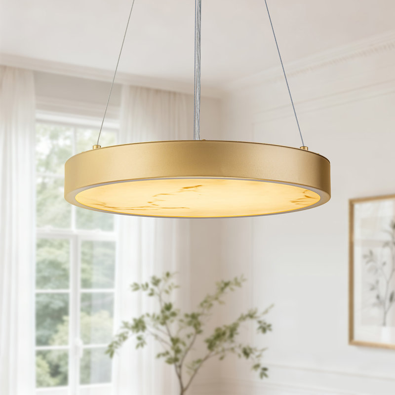 Lustre moderne en résine d'aspect pierre albâtre, 15.75"