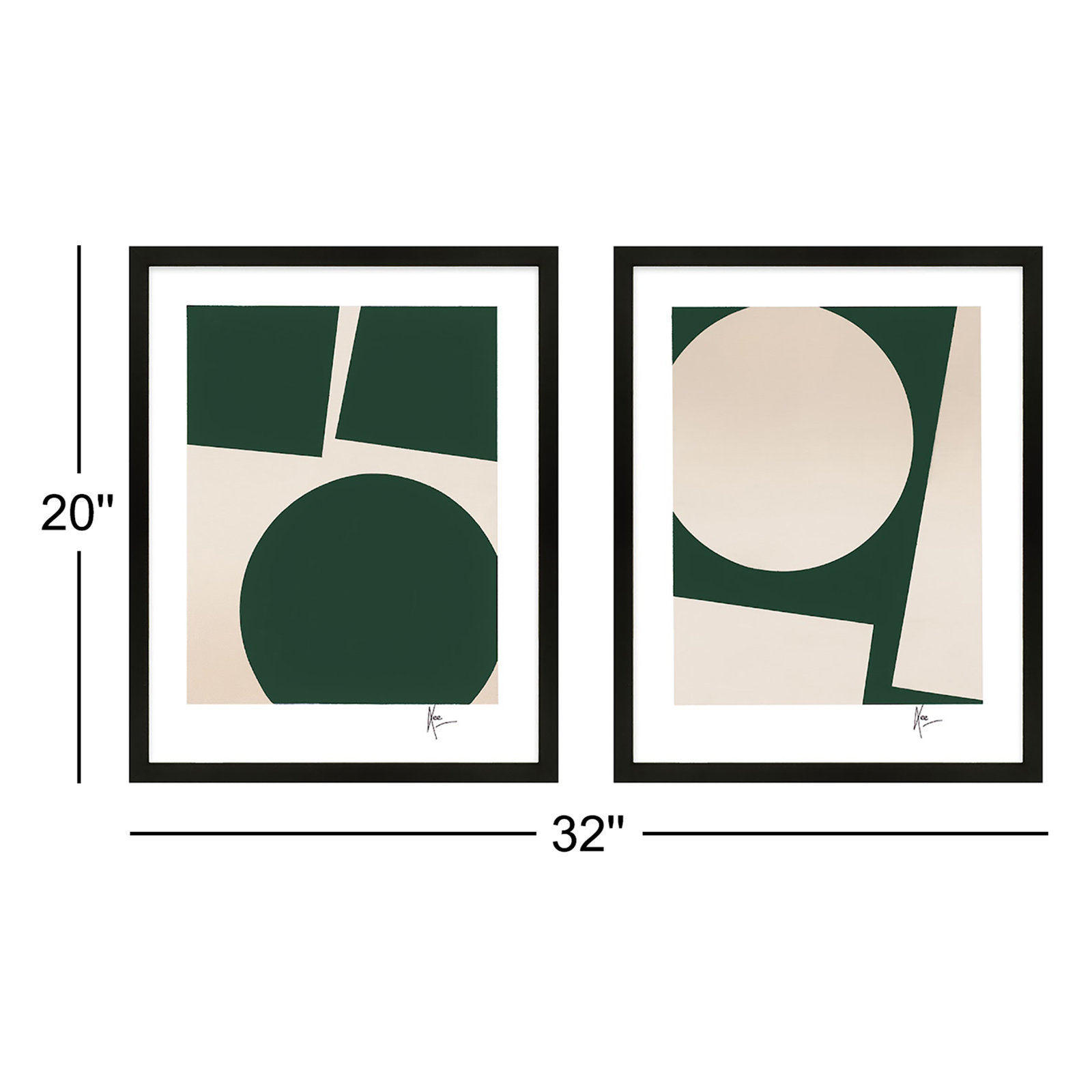 You And Me In Green Set Of 2 by Lee Lessem, 20" H x 32" W x 1.25" D, Black
