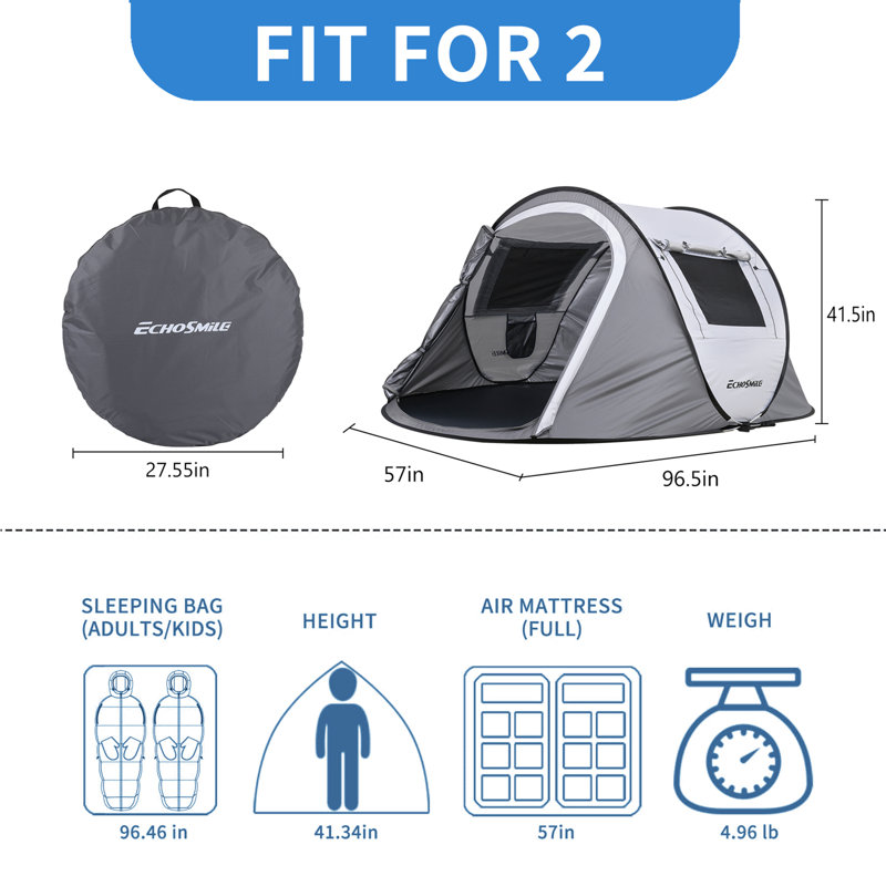 Tente de camping pour 2 personnes, Blanc / Gris