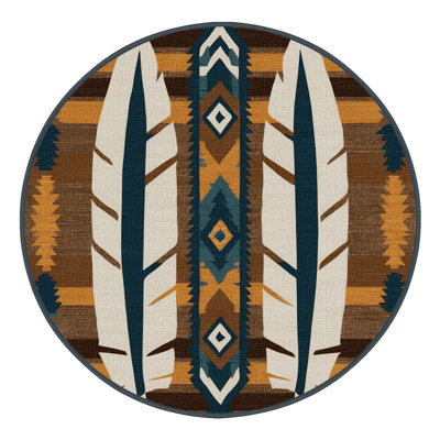  Washable Eagle Feather Southwestern Area Rug
