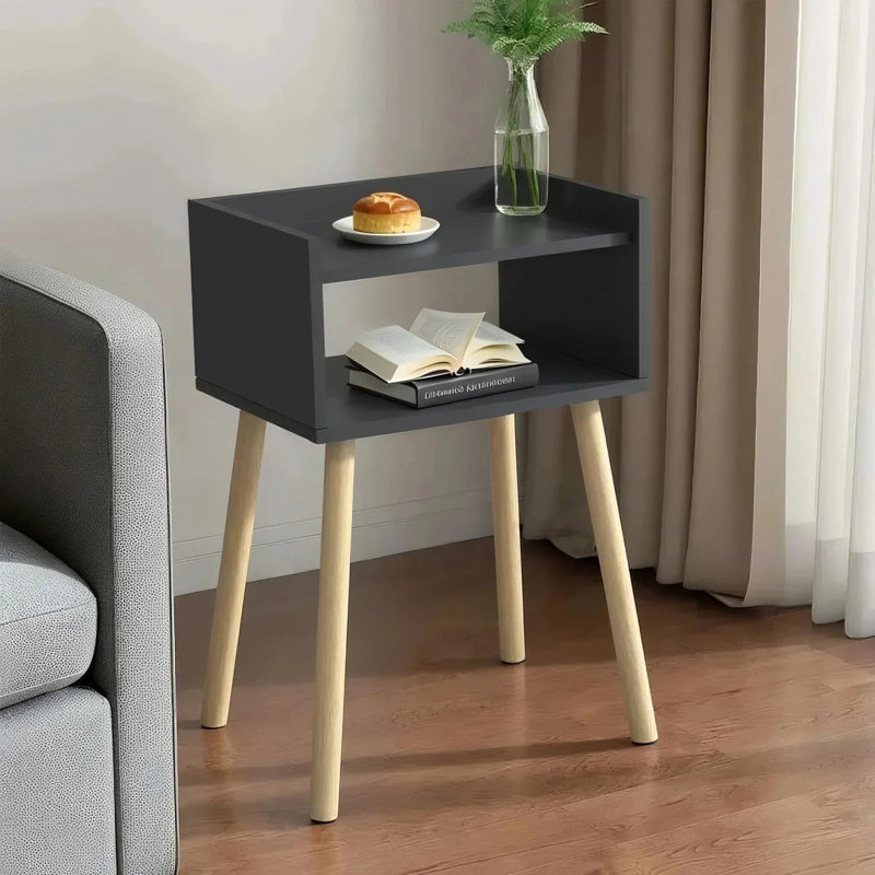 40cm W Solid Wood Bedside Table, Black