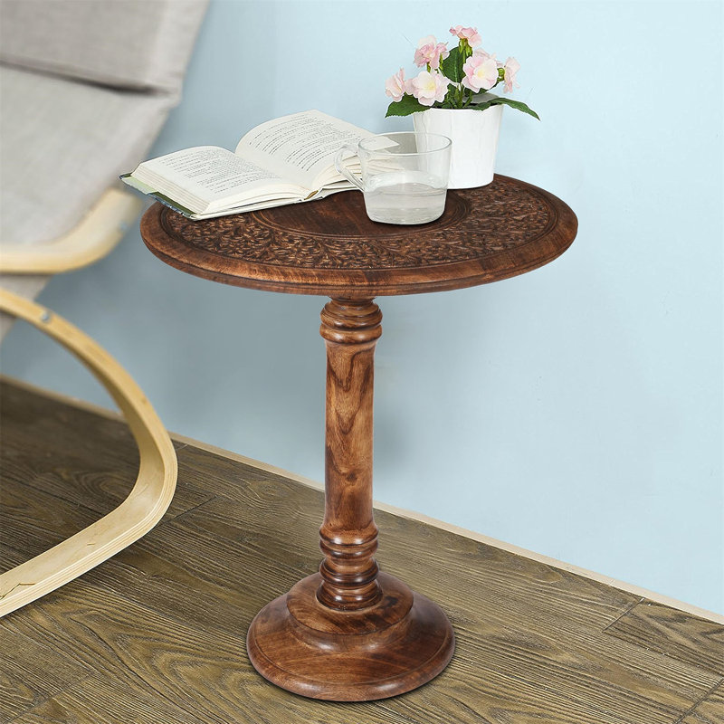 Piédestal simple en bois massif Hemuna, Brun