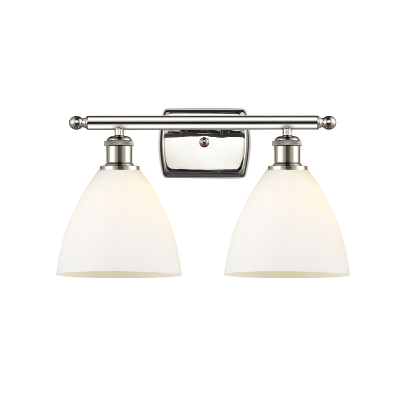 Éclairage pour meuble-lavabo 2 lumières Shauna, Blanc mat, Incandescent, Nickel poli
