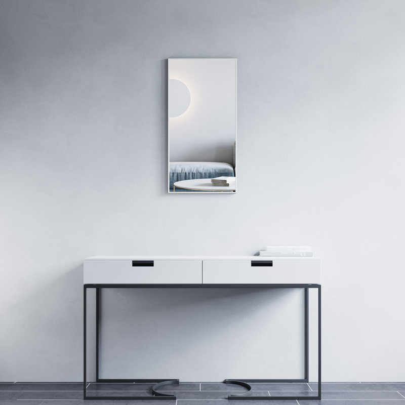 Akhilesh Metal Flat Wall Mirror, White, 31'' H x 16'' W