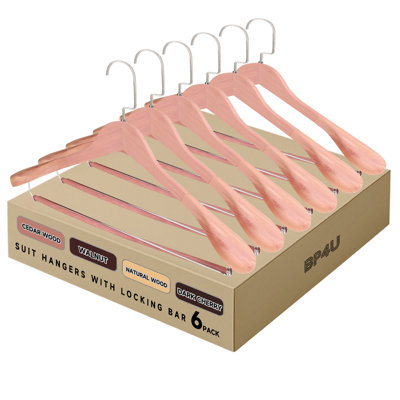  Paquet de 6 cintres en bois de qualité supérieure pour épaules larges, cintres robustes en bois massif antidérapant avec barre verrouillable pour les costumes et les manteaux