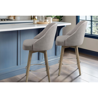 Pearce Grey Upholstered 360-Degree Swivel Bar Stool