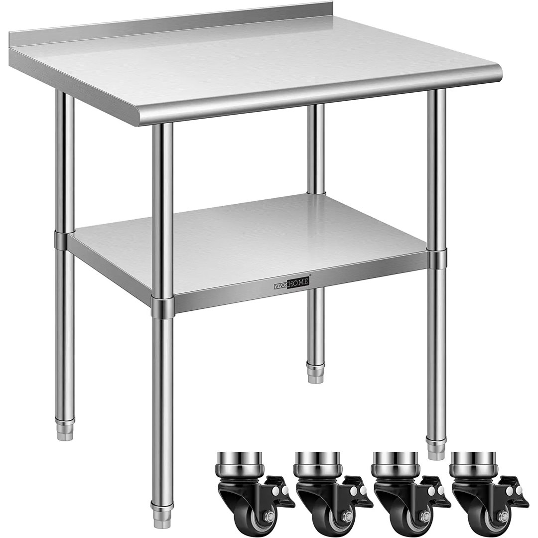 Stainless Steel Work Table with Backsplash and Wheels VIVOHOME