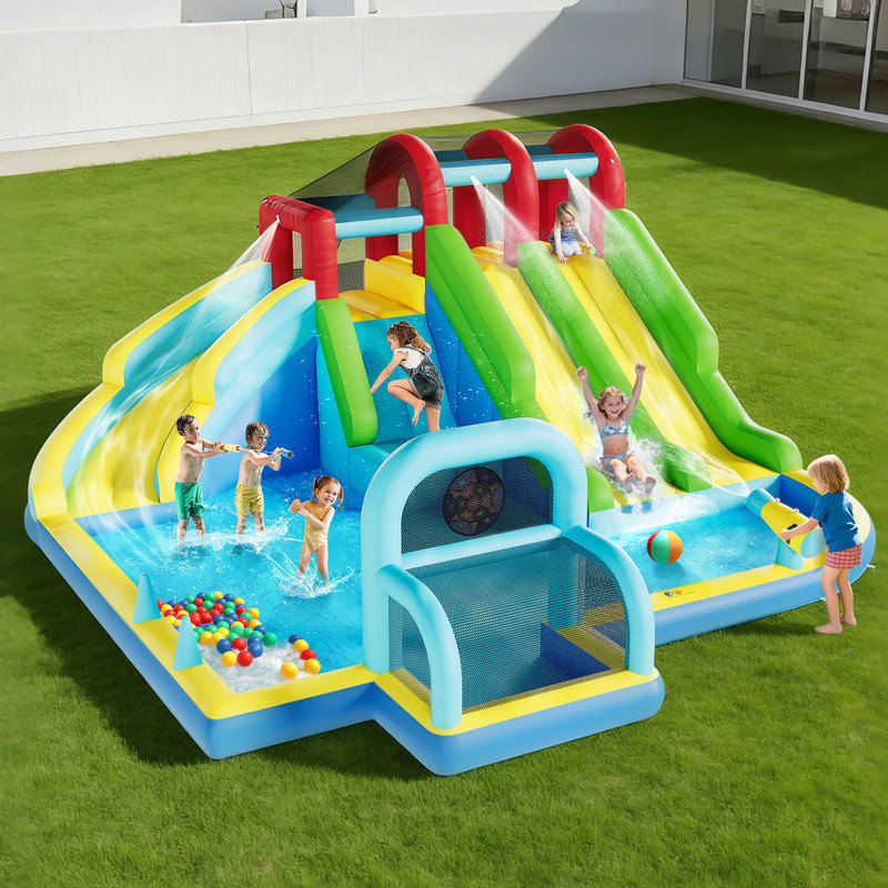 Jeu gonflable robuste avec 3 glissades d'eau - Grand château gonflable pour enfants