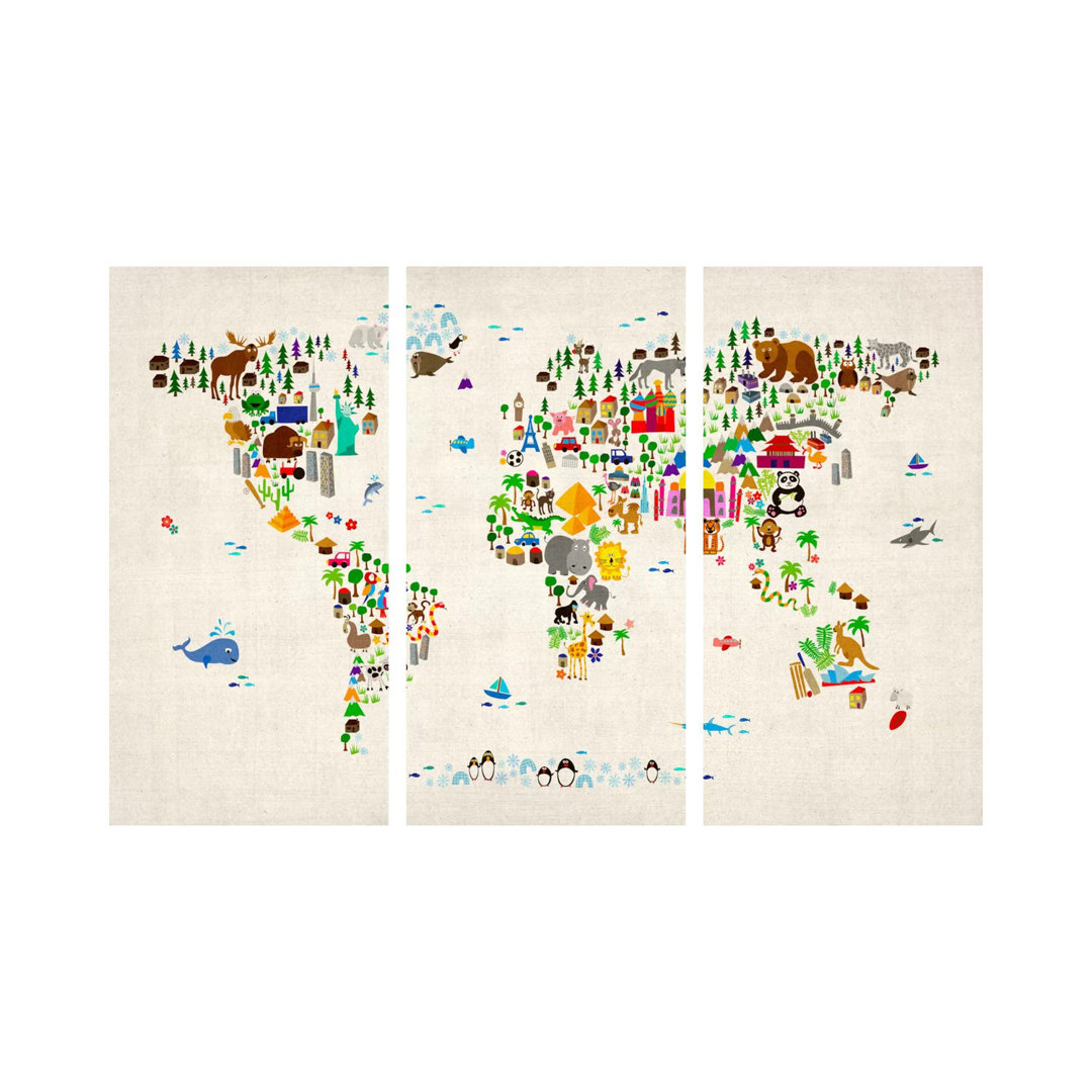 Animal Map Of The World II von Michael Tompsett - Giclée auf Leinwand ohne Rahmen