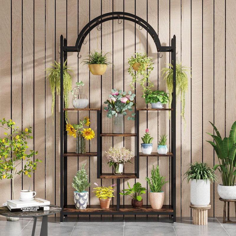 Support pour plante rectangulaire à plusieurs niveaux, Noir / brun