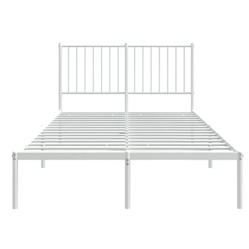 Metal Bed Frame with Headboard White 150x200 cm, Small Double (4')