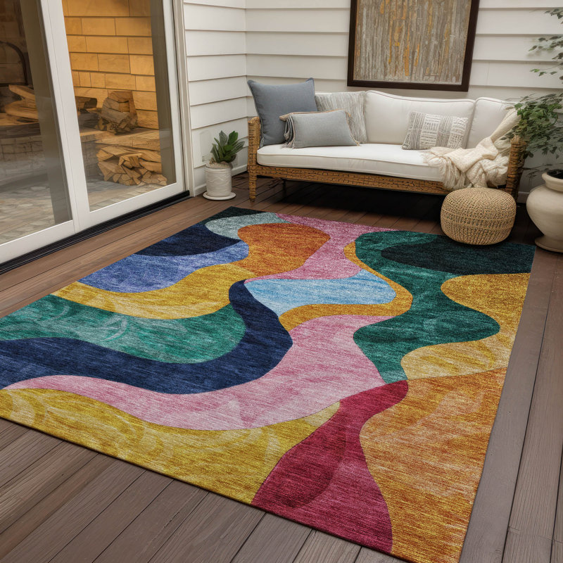 Multicolor Abstract Flat Woven Washable Synthetic Area Rug