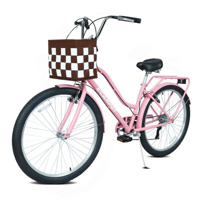 26 Inch 7-Speed City Commuter Bike with Lock & Detachable Basket High-Tensile Steel Frame, Lightweight Alloy Wheels & V-Brakes Multiple Colors for Urban Riding