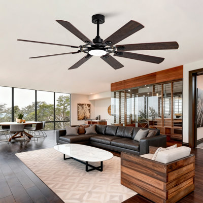 Grand ventilateur de plafond avec lumière: ventilateur de plafond moderne à 8 pales de 72 pouces avec télécommande - grand ventilateur noir à intensité variable pour l'intérieur, réversible, moteur à courant continu silencieux à 6 vitesses