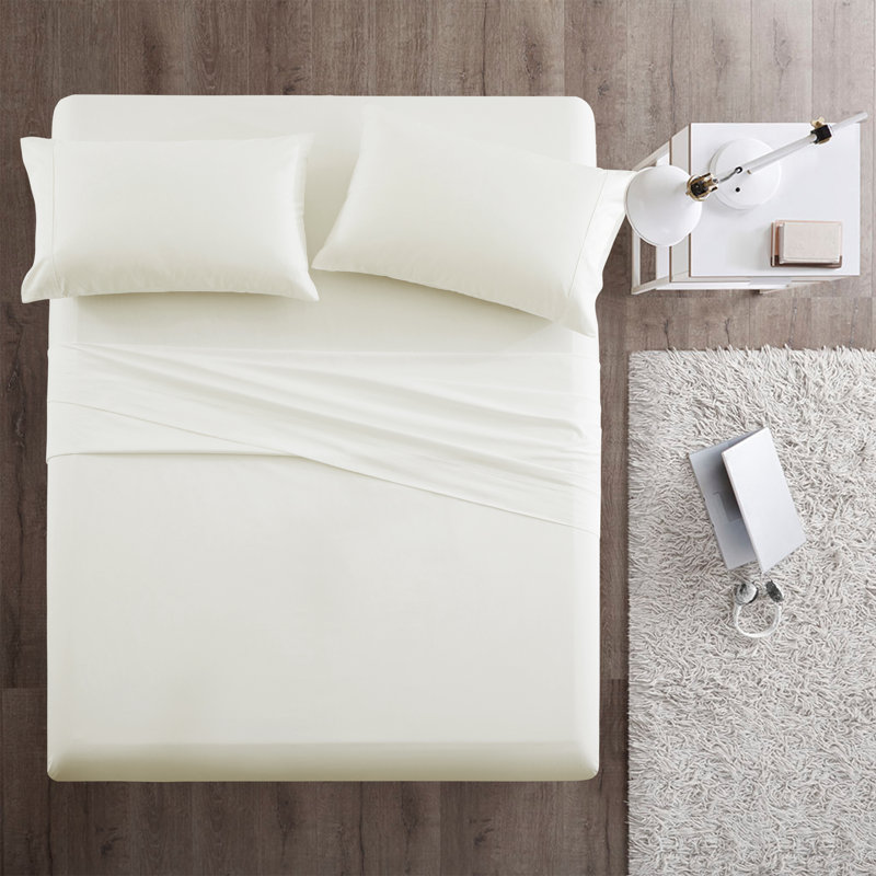 Ensemble de draps en coton 100% coton 4 saisons avec 2 taies d'oreiller, couleur ivoire, Ivoire