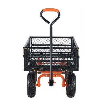 Chariot de jardin en acier, capacité de 880 lb, 3,2 pieds cubes, structure en acier, 1 pièce, chariot utilitaire, noir, roues en caoutchouc de 10 po et côtés amovibles