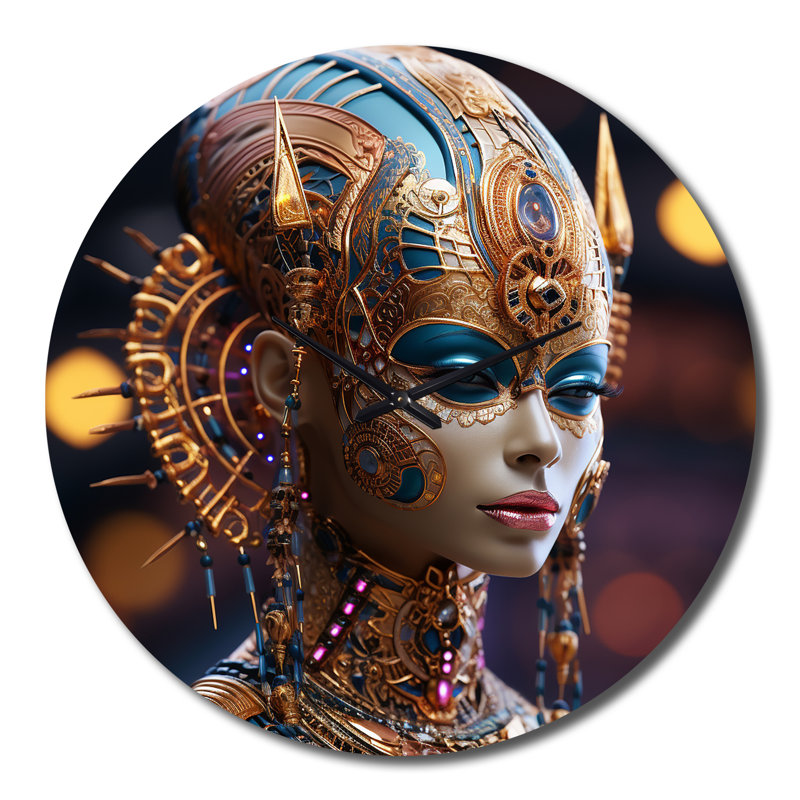 Horloge murale Sci-Fi Portrait of Golden Futuristic Goddess III, Très grand