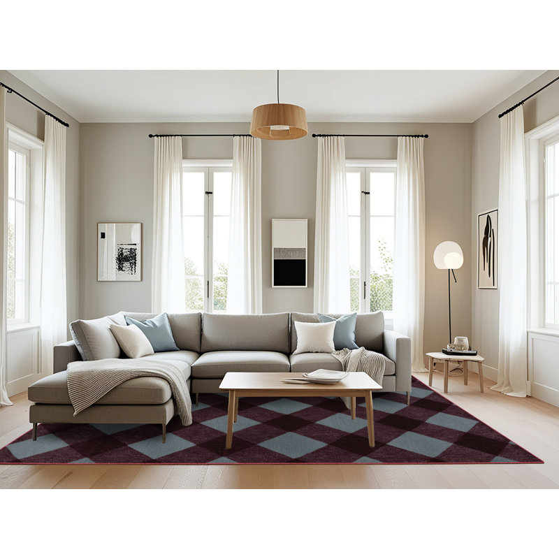 Machine Washable Checkered Red Area Rug