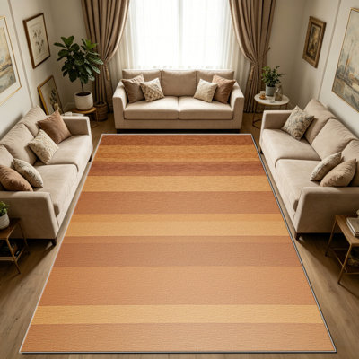 Tapis rayé brun et orange de 1 pièce, élégant tapis décoratif polyvalent, facile à nettoyer et à entretenir, meuble idéal pour la chambre à coucher, le salon, le couloir, le vestibule, le dortoir et le bureau afin de rafraîchir l'ambiance de votre maison