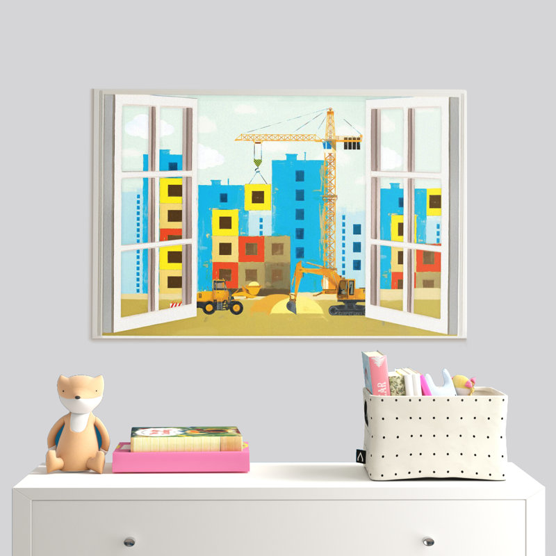 Art sur toile, "Fontanez City Construction Window", H 32 po x l 48 po x P 1,25 po