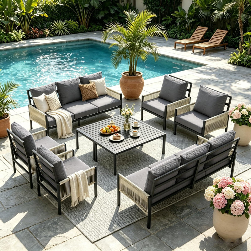 Outdoor Sectional Couch With Coffee Central Table Patio Conversation Sets